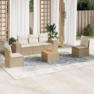 vidaXL Juego De Sof&aacute;s Jard&iacute;n Con Cojines 6 Pzas Rat&aacute;n Sint&eacute;tico Beige Vidaxl