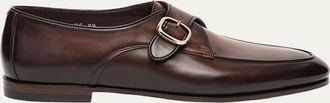 Santoni Mens Carlo Burnished Leather Single-Monk Strap Loafers