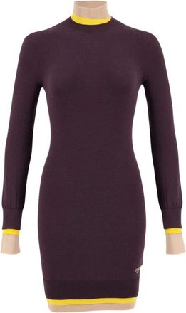 Fendi Paarse Wollen Jersey Jurk - Dames - Kleedjes - Paars - S - Wol - Kleedjes