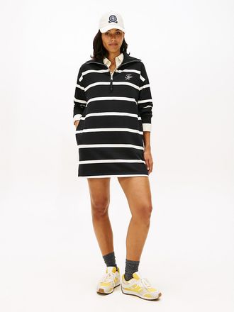 Tommy Hilfiger Womens Monogram Quarter-Zip Sweatshirt Dress - Black - XL