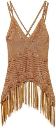 Twinset Top Rekeningen en Franjes Twinset - S - Dames - Tops zonder mouwen - Bruin - XS - Tops