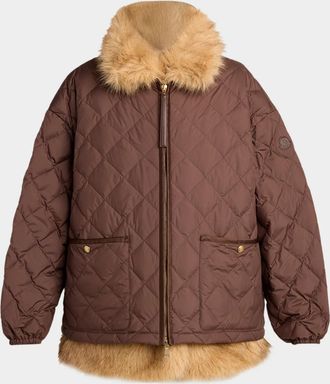 Moncler Chaleureux Diamond-Quilt Faux Fur Jacket