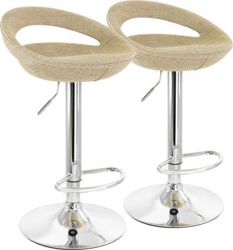 Elama 2 Piece Adjustable Rattan Barstool in Tan with Chrome Base