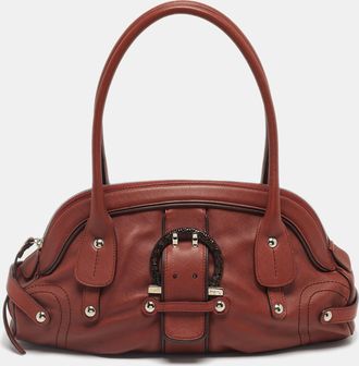 Ferragamo Brick Brown Leather Gancini Buckle Satchel