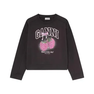 Ganni Sweatshirts, female, Black, Size: S Graphic-print Sweatshirt