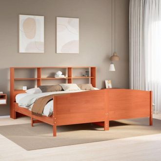 vidaXL Vidaxl - Cama Con Estanter&iacute;a Sin Colch&oacute;n Madera Maciza Marr&oacute;n 180x200cm
