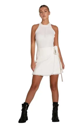 Belle & Bloom There She Goes Frayed Edge Skirt in Cream at Nordstrom, Size Medium