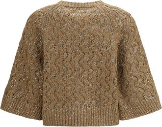 Brunello Cucinelli Womens Open-Knit Construction Sweater Sesamo+camel