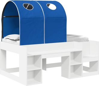vidaXL Cama Con T&uacute;nel 3 Uds. Blanco Y Azul Madera De Ingenier&iacute;a Vidaxl