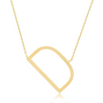 MAX + STONE 10k Solid Yellow Gold Large Sideways Block Letter Initial with Extendable Cable Chain, 16 to 18 inches