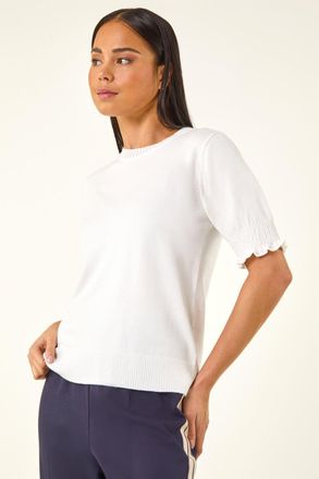Roman Shirred Sleeve Knit Top