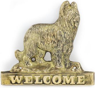 OEM Pastor Franc&eacute;s De Brie, Berger De Brie: Placa De Bienvenida De Lat&oacute;n Con Un Perro, Placa De Bienvenida &Uacute;nica Con La Inscripci&oacute;n Welcome De Art-dog