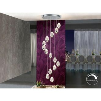 Schuller Schuller Lighting - Schuller Rocío - Dimmable 14 Light Integrated led Light Pendant Light Cluster Drop, Chrome, Bluetooth control