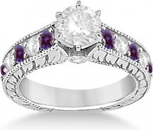 Allurez Vintage Diamond and Lab Alexandrite Engagement Ring 14k White Gold (1.41ct)