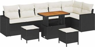 vidaXL Conjunto De Sof&aacute; De Jard&iacute;n 9 Pcs Negro Y Crema 90 X 55 X 71 Cm Vidaxl