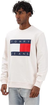 Tommy Jeans Felpa girocollo garzata - Heren - Sweatshirts - Wit - S - Katoen - Hoodies & sweatvesten