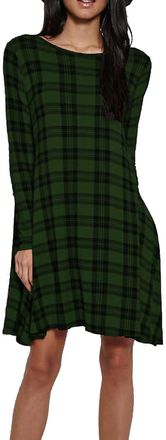 Re Tech UK Womens Ladies Party Dresses for Women UK Long Sleeve Midi Plain Flared A line Skater Swing Dress Jersey Tee Plus Size Dress Summer Winter Bottle Green