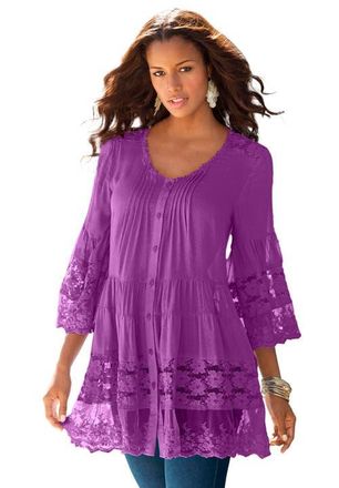 Roaman's Lace Illusion Blouse in Purple Magenta at Nordstrom, Size 12