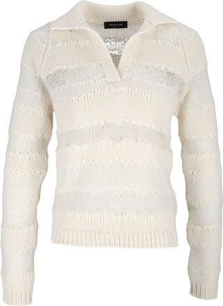 Fabiana Filippi Raffia Micro Paillettes Mohair V-Neck Polo Sweater