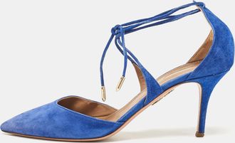 Aquazzura Blue Suede Matilde Ankle Wrap Pumps