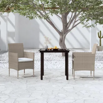 vidaXL Juego De Comedor De Jard&iacute;n 3 Piezas Con Cojines Beige Y Negro Vidaxl