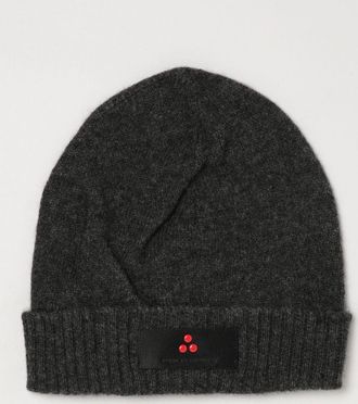 Peuterey Berretto beanie in misto lana a costine con risvolto e logo applicato