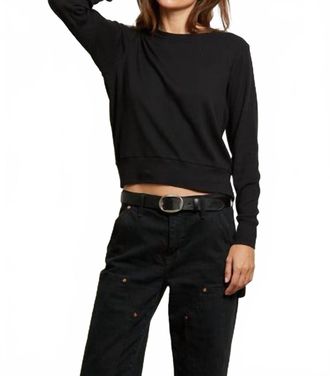 perfectwhitetee Stef Luxe Rib Long Sleeve Crew Neck Top In True Black
