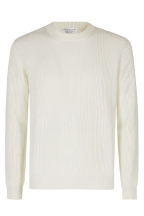 Roberto Collina White Ribbed Crew-Neck Merino Wool Sweater