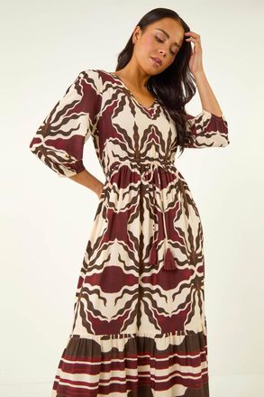 Roman Abstract Print V-Neck Midi Dress