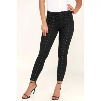 Pistola Denim Lace-Up High Rise Skinny Jeans In Washed Black