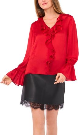 Vince Camuto Ruffle Detail Textured Top in Cherry Red at Nordstrom, Size X-Large