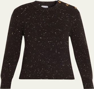 Bottega Veneta Button-Shoulder Speckled Rib Crewneck Sweater