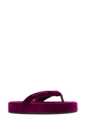 Balenciaga Womens Purple Velvet Jet Lag Thong Slippers Malachite Flat Shoes