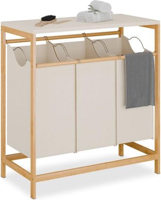 Relaxdays Scaffale Portabiancheria, 3 Cesti Estraibili Biancheria, Ripiano Apribile, hlp: 84,5x78,5x40 cm, Bambù, Beige - Relaxdays