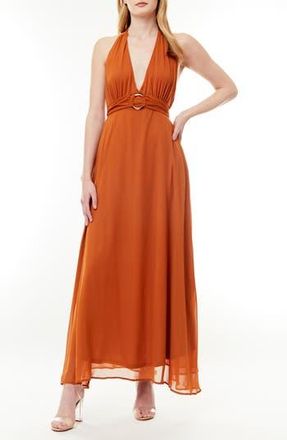 By Design Soho Belted Halter Maxi Dress in Praline Leather Brown at Nordstrom Rack, Size X-Large