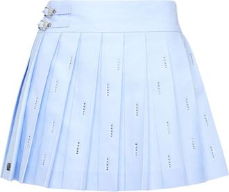 Philipp Plein Pleated Mini Skirt Strass Skull - Dames - Korte rokken - Blauw - L - Katoen - Rokken