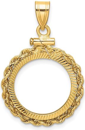 Diamond2Deal 14k Yellow Gold Diamond-cut 16.5mm x 1.35mm Screw Top Coin Bezel Pendant