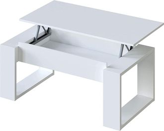 F.R.S. Frs - Mesa De Centro Caspe Elevable Blanco Artik, 105cm (ancho) X 55 Cm (fondo) X 45-54 Cm (alto)