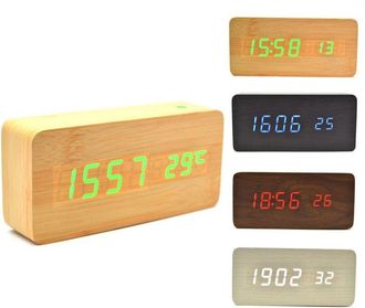 Trade Shop Trade Shop - Reloj Despertador De Madera Luz Led Alarma Digital Reloj Despertador Reloj Term&oacute;metro