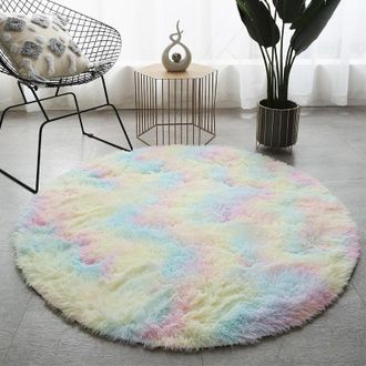 OEM Alfombra Redonda Y Mullida Para Sal&oacute;n O Dormitorio, Extra Suave, De Estilo Largo Y Esponjoso, Ideal Para Mesa De Centro, Colorida, 120 X 120 Cm