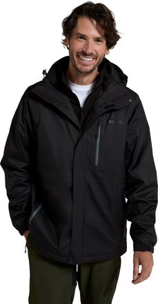 Mountain Warehouse Bracken Extreme Mens 3 in 1 Waterproof Jacket - Adjustable Mens Coat, Warm Rain Jacket, Headphone Compatible Outerwear - For Camping, Walking Jet Blac