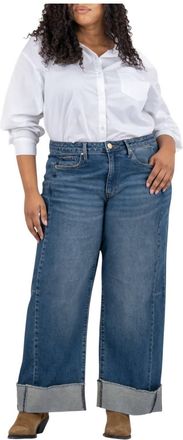 Kut from the Kloth Meg High Rise Wide Leg Fab Ab Roll Up Jeans In Commitment