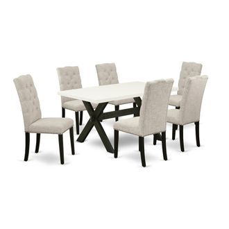 East West Furniture 7-Piece Kitchen Dining Table Set - 6 Parson Chairs and a Rectangular Dining Table Hardwood Structure