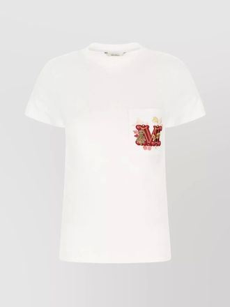 Max Mara cotton t-shirt with chest pocket and embroidered detail