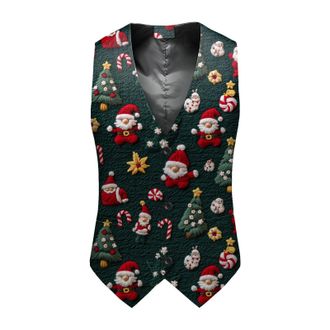 Generic Christmas vests men uk Fun Waistcoat Christmas Festive Happy Xmas Waistcoats V Neck Button Down Sleeveless Slim Fit Party Vest Waistcoat Mens Fun Wais