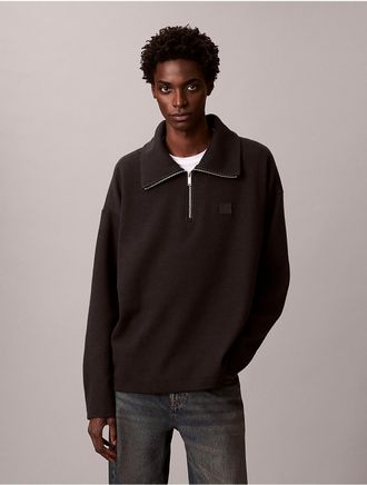 Calvin Klein Mens Ribbed Relaxed Quarter Zip Sweatshirt - Black - 2XL