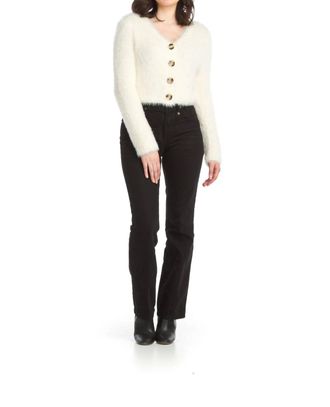 Papillon Eyelash Crop Button Front Cardigan In White