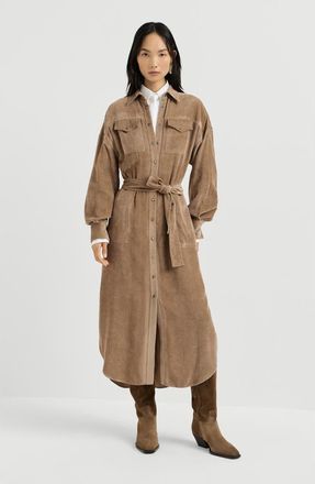 Brunello Cucinelli Fluid Corduroy shirt dress in Cappuccino at Nordstrom, Size Xx-Large