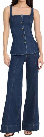 Good American Button-Front Denim Top In Indigo