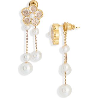 Eye Candy Los Angeles Divya Cubic Zirconia Flower Faux Pearl Drop Earrings in Gold at Nordstrom Rack